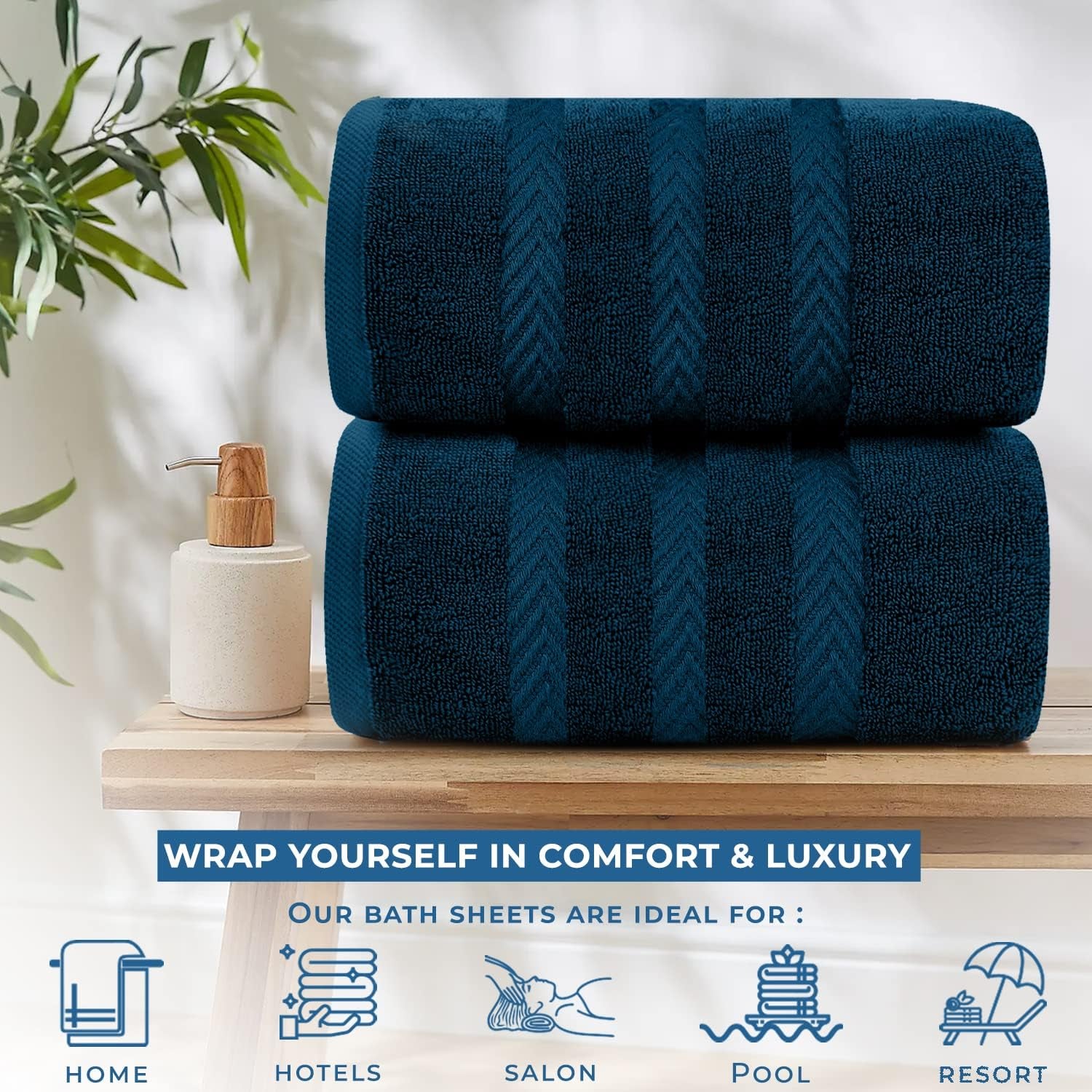 Bath Sheets Set of 2 โ 550 GSM Ultra Super Soft & Highly Absorbent Sheets โ 100% Cotton Jumbo Large Bath Towels for Bathroom, Home, Hotel, Spa, Beach, Pool, Gym โ 35โX70โ in Blue Opal
