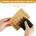2 Pack Bamboo Wooden Soap Dish Holder Tray, Wood Bar Soap Saver Self Draining Soap Case for Shower, Bathroom, Kitchen, Bath Tub, Razor, Sponges, Counter Top, Waterfall Drain