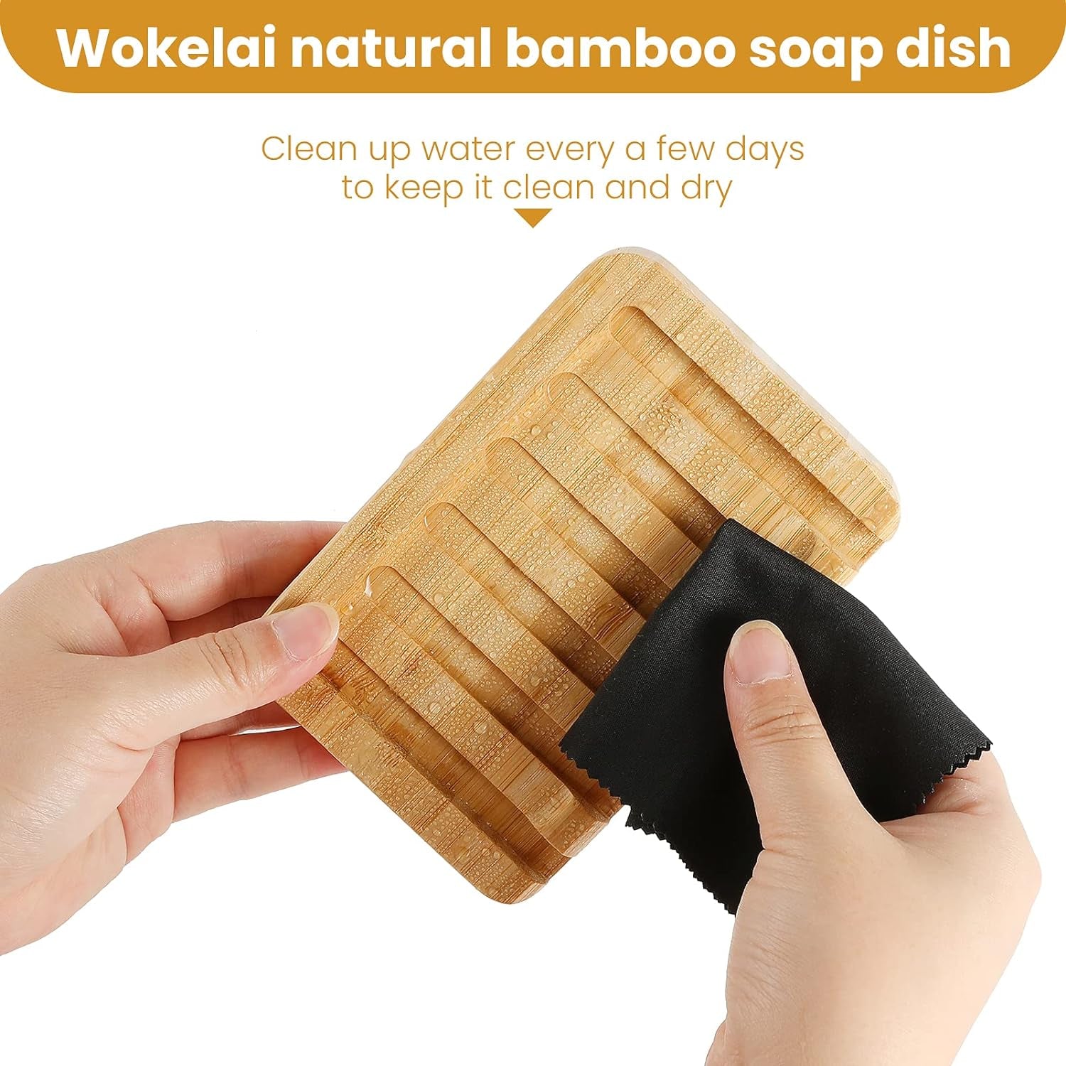 2 Pack Bamboo Wooden Soap Dish Holder Tray, Wood Bar Soap Saver Self Draining Soap Case for Shower, Bathroom, Kitchen, Bath Tub, Razor, Sponges, Counter Top, Waterfall Drain