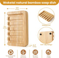 2 Pack Bamboo Wooden Soap Dish Holder Tray, Wood Bar Soap Saver Self Draining Soap Case for Shower, Bathroom, Kitchen, Bath Tub, Razor, Sponges, Counter Top, Waterfall Drain