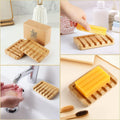 2 Pack Bamboo Wooden Soap Dish Holder Tray, Wood Bar Soap Saver Self Draining Soap Case for Shower, Bathroom, Kitchen, Bath Tub, Razor, Sponges, Counter Top, Waterfall Drain