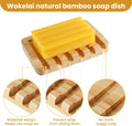 2 Pack Bamboo Wooden Soap Dish Holder Tray, Wood Bar Soap Saver Self Draining Soap Case for Shower, Bathroom, Kitchen, Bath Tub, Razor, Sponges, Counter Top, Waterfall Drain