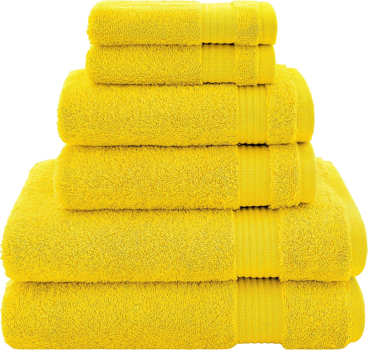 , 100% Cotton Turkish 6 Piece Towel Set, Luxury Towels Set of 6 for Bathroom Essentials, 2 Bath Towels 2 Hand Towels 2 Washcloths, Yellow