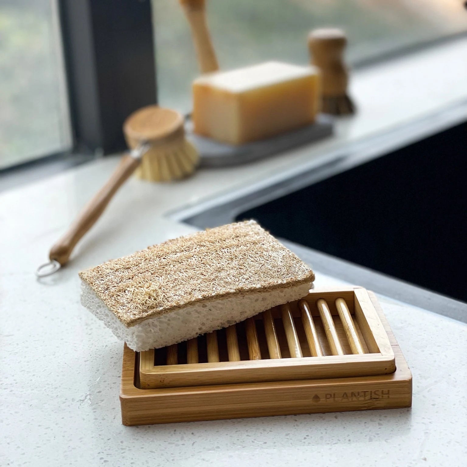 Dual-Layer Bamboo Soap Dish | Best Draining Biodegradable Soap Rack, Soap Saver | Soap Bar, Shampoo Bar, Conditioner | Zero Waste | Plantish