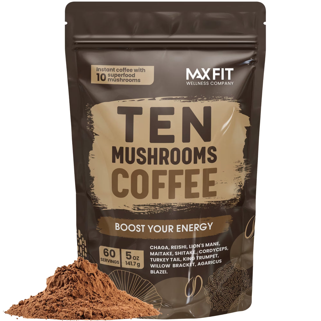 Mushrooms Instant Coffee Organic 60 Servings / Immune Boosting Coffee for Focus & Gut Health Support